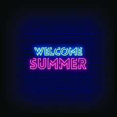 Fototapeta na wymiar Welcome Summer Neon Signs Style Text vector