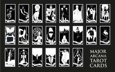 22 Major arcana of the tarot in full, isolated on white background..JPG illustrations in high resolution - obrazy, fototapety, plakaty
