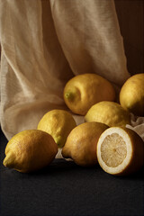 still life with lemons in a dark style