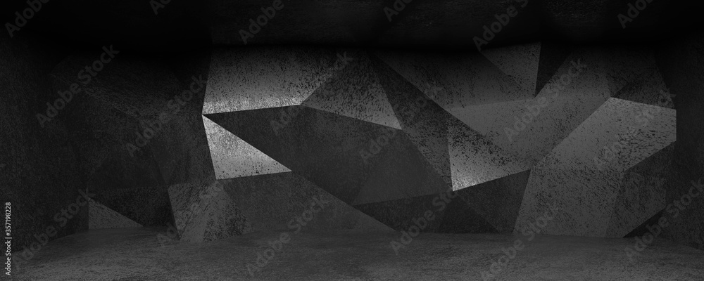 Poster abstract concrete random geometric shape 3d rendering industrial concept futuristic design