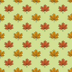 Obraz premium seamless pattern of maple leaves. Golden autumn. vector cartoon background