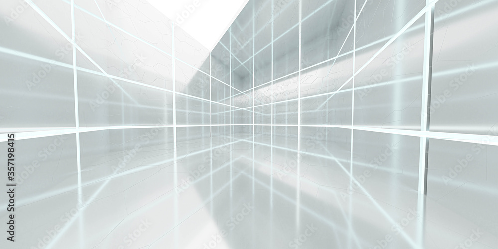 Poster futuristic modern mirror architecture cube random geometric shape rendering illustration 3d