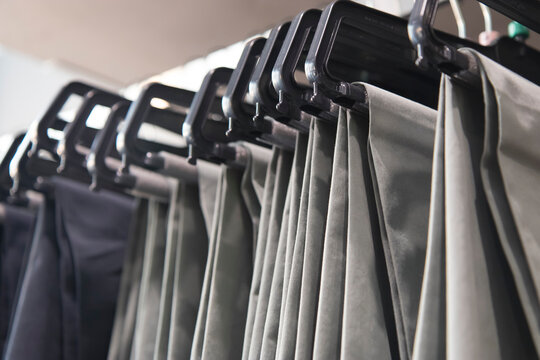 Close Up On Hanging Pants On A Rack, For A Retail Concept Image.