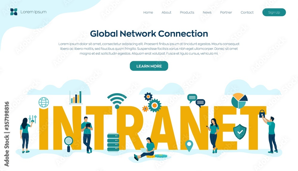 Poster intranet. global network connection technology. intranet business corporate communication document m