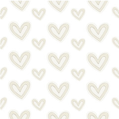 Seamless pattern hand-stitched heart with decorative stitches on white background