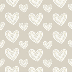 Seamless pattern hand-stitched heart with decorative stitches