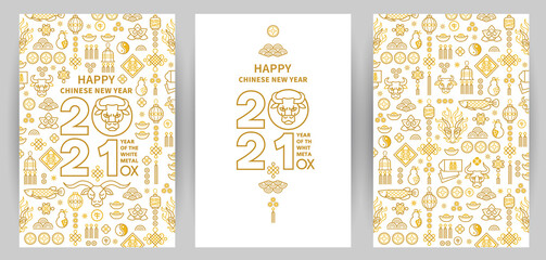 Vector set. Banner, card with a illustration of the Ox Zodiac sign, Symbol of 2021 on the Chinese calendar