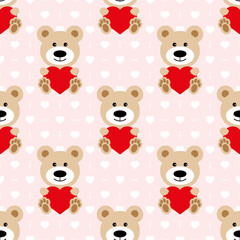 bear pattern seamless. Baby Background with bear and hearts, fabric for kids