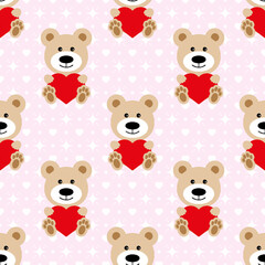 bear pattern seamless. Baby Background with bear and hearts, fabric for kids