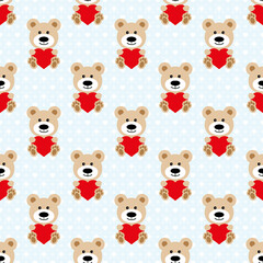Fototapeta premium bear pattern seamless. Baby Background with bear and hearts, fabric for kids