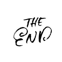 The end. Hand drawn dry brush lettering isolated on white background. Vector illustration