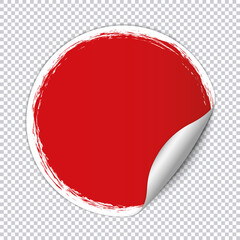 red round paper sticker banner with white brush frame on transparent background