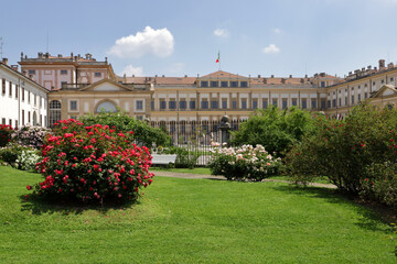 rose e villa reale di monza italia, roses and royal villa in monza in italy 