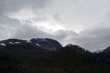 Views from the train window. Mountain tundra of Central Norway. Railway travel in Norway.The Bergen - Oslo train.