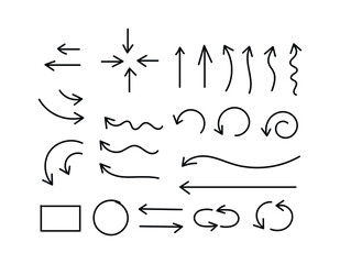 Doddle arrow set, collection of hand drawn arrows, vector set.