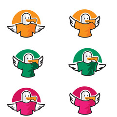 Duck mascot logo design vector with modern illustration concept style for badge, emblem and t shirt printing. Angry Duck wearing a hat illustration for sport team.