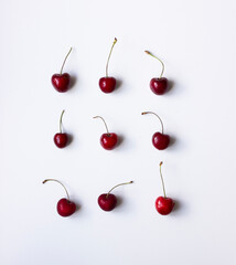 Cherries pattern isolated on white background. Fresh. Nature.