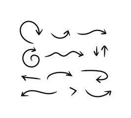 Doddle arrow set, collection of hand drawn arrows, vector set.