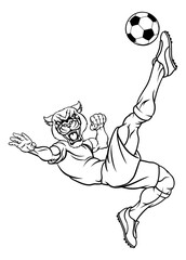 A panther soccer football player cartoon animal sports mascot kicking the ball