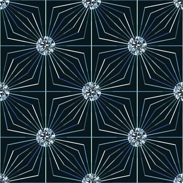 Vector Seamless Pattern With Swarovski Crystals And Lines