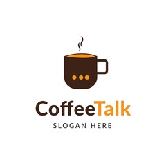 coffee logo design. Coffee talk logo concept, coffee shop logo design, message creative concept, vector illustrations.