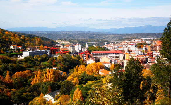 view Bejar city, Salamanca, Spain in Autumn
