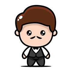 Cute butler mascot design illustration