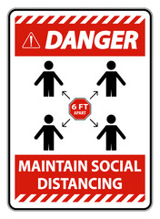 Danger Maintain social distancing, stay 6ft apart sign,coronavirus COVID-19 Sign Isolate On White Background,Vector Illustration EPS.10