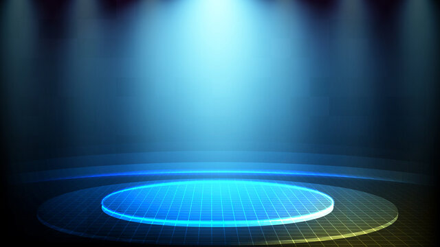 abstract futuristic background of blue glowing stage light technology hologram