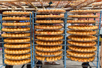 Persimmons ripe in the autumn season and production process