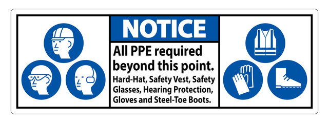 Notice PPE Required Beyond This Point. Hard Hat, Safety Vest, Safety Glasses, Hearing Protection