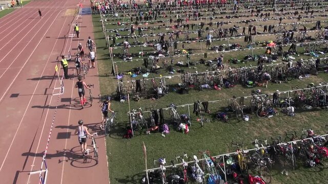 Aerial drone Garmin Barcelona Triathlon 2013 sports beach bike running swimming sea
