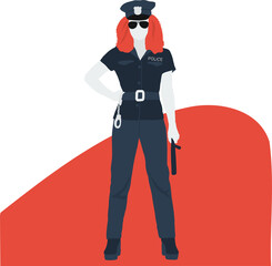 Vector drawing Isolated on transparent background A policewoman stands in uniform with a baton in her hand.
