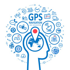The concept of flat design icons in a circular arrangement on a white background. Navigation GPS routing system. Transport monitoring.