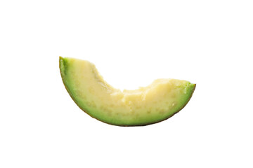 Ripe fresh avocado slice isolated on white background