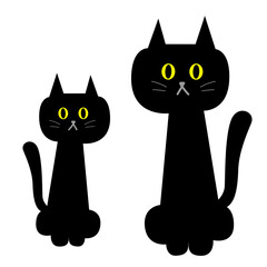 Parent and child of black cat. Vector illustration isolated on white background.