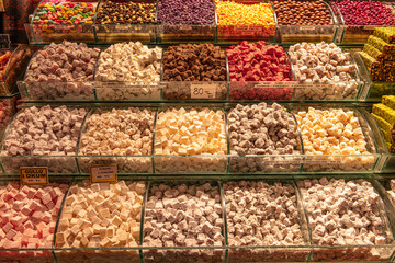 Rahat lokum at at Turkish Grand Bazaar. Assorted traditional sweets. Egyptian Bazaar (Misir Carsi).