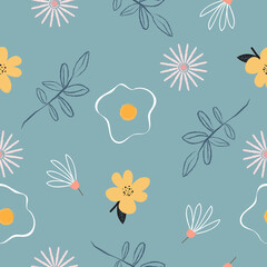 Cute hand drawn vintage floral pattern seamless background vector illustration for design
