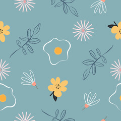 Fototapeta premium Cute hand drawn vintage floral pattern seamless background vector illustration for design 