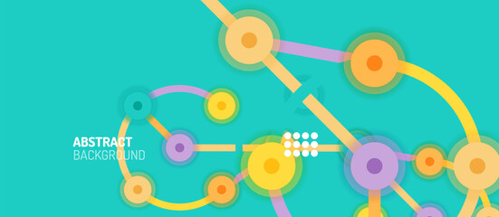 Obraz premium Flat style geometric abstract background, round dots or circle connections on color background. Technology network concept.