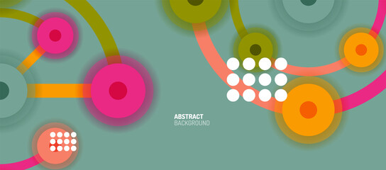 Obraz premium Flat style geometric abstract background, round dots or circle connections on color background. Technology network concept.