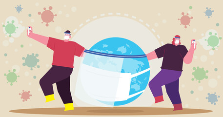 Wearing face mask fight against Covid-19 for save the world .