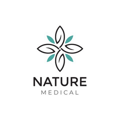 nature medical logo, creative leaves and cross vector