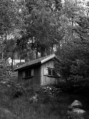 Wooden farm house in monochrome