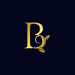 Luxury B Initial Letter Logo gold color, vector design concept ornate swirl floral leaf ornament with initial letter alphabet for luxury style