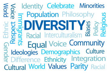 Fototapeta premium Blue Diversity Word Cloud on White Background