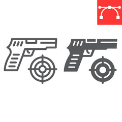 Shooter game line and glyph icon, video games and gun, shooting target sign vector graphics, editable stroke linear icon, eps 10.