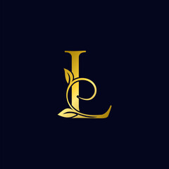 Luxury L Initial Letter Logo gold color, vector design concept ornate swirl floral leaf ornament with initial letter alphabet for luxury style