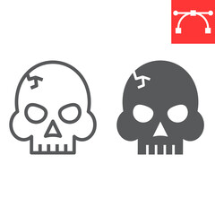 Skull line and glyph icon, video games and death, horror game sign vector graphics, editable stroke linear icon, eps 10.