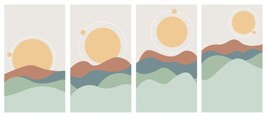 Abstract sunrise concept vertical wallpaper.Vector illustration of sunrise with abstract modern shapes collection.